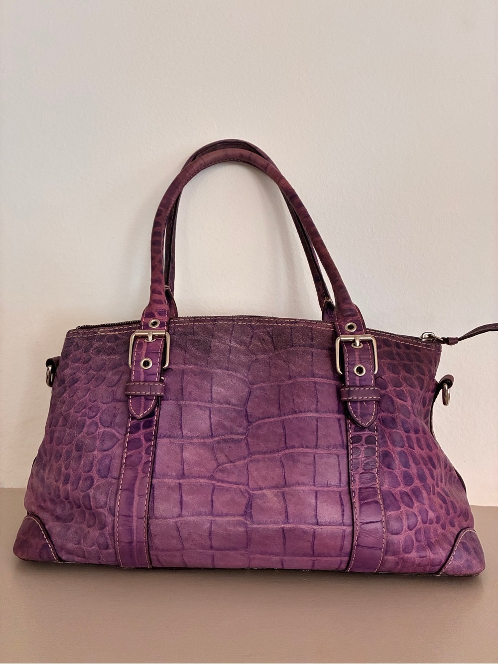 Dooney & Bourke Purple Embossed Croc Leather Satchel Shoulder Bag Y2K - Picture 4 of 16